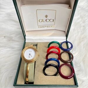 Vintage Gucci 11/12.2 Interchangeable Bezel Women’s Gold Watch with Extra Bezels